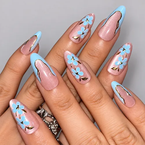 Blue Ombré French Cat Eye Almond Press-On Nails