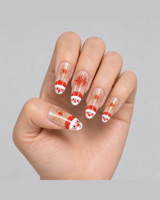 Styled look wearing NL-634816 Santa and Snowflake Gold Foil Christmas Cat Eye Press-On Nails
